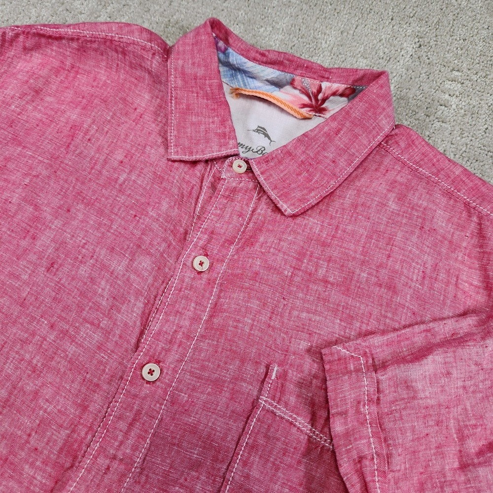Tommy Bahama Shirt Men XL 100% Linen Button Up Relax Fit Pink Beach Wealth